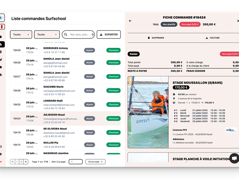 Liste des commandes automatisées Izidoor