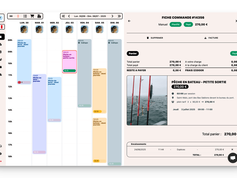 Détail commande et panier Izidoor