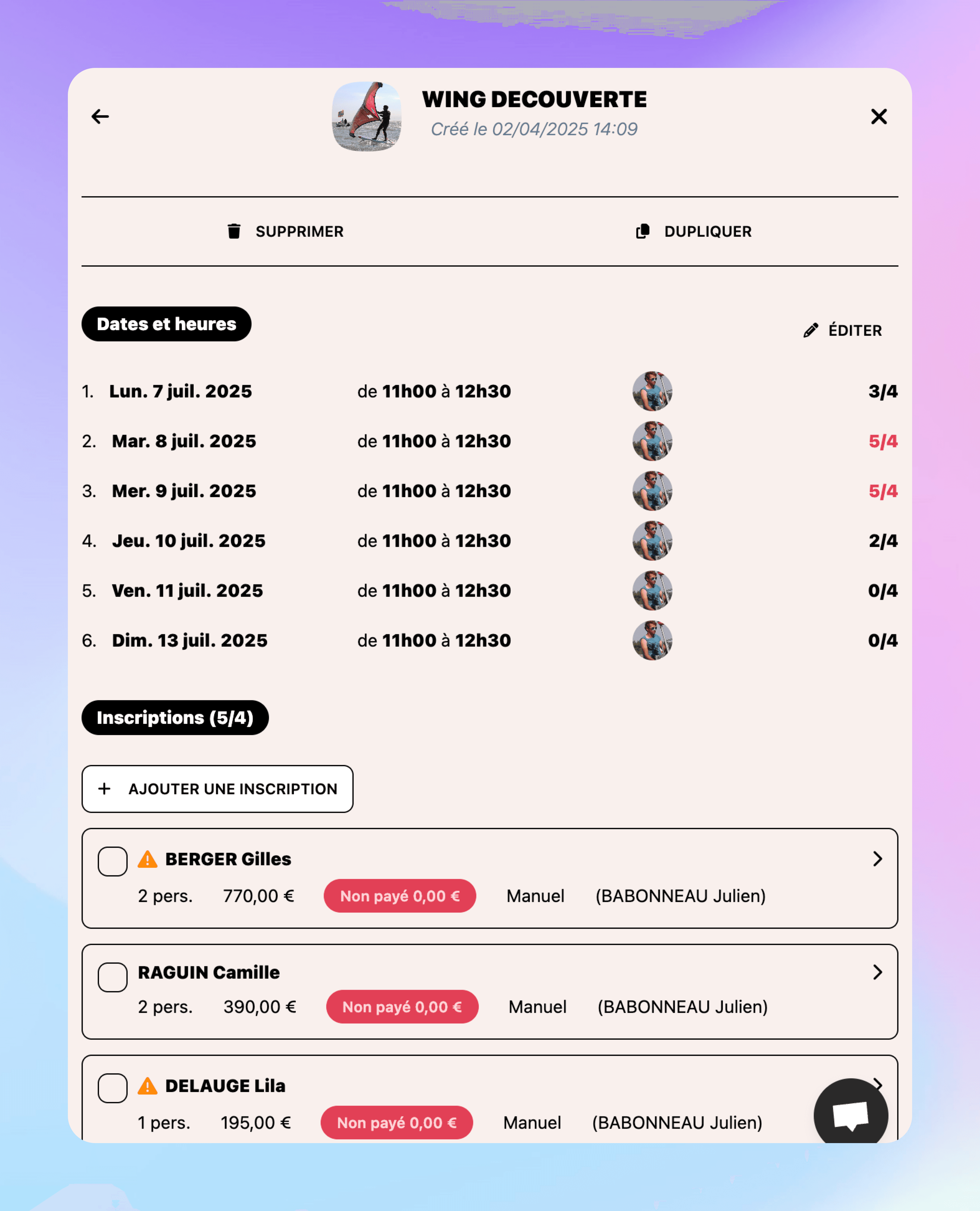 Interface Izidoor - détail d'un cours
