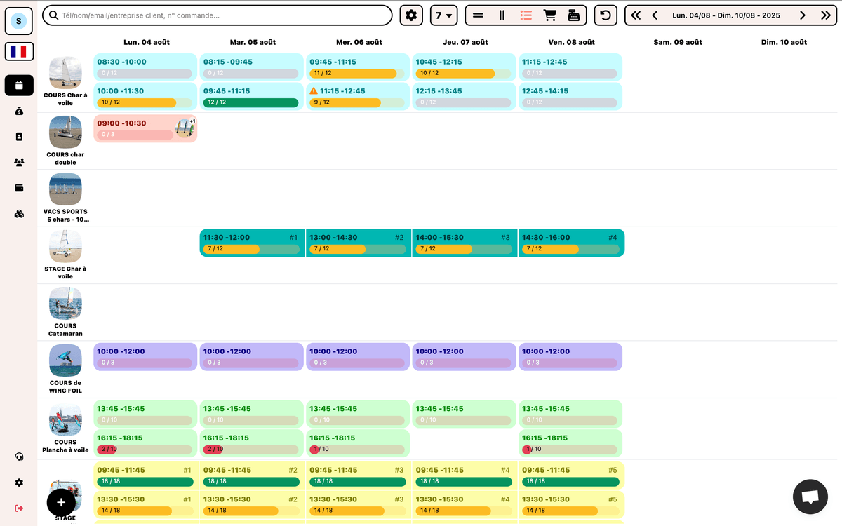 Planning club de tennis avec moniteurs Izidoor