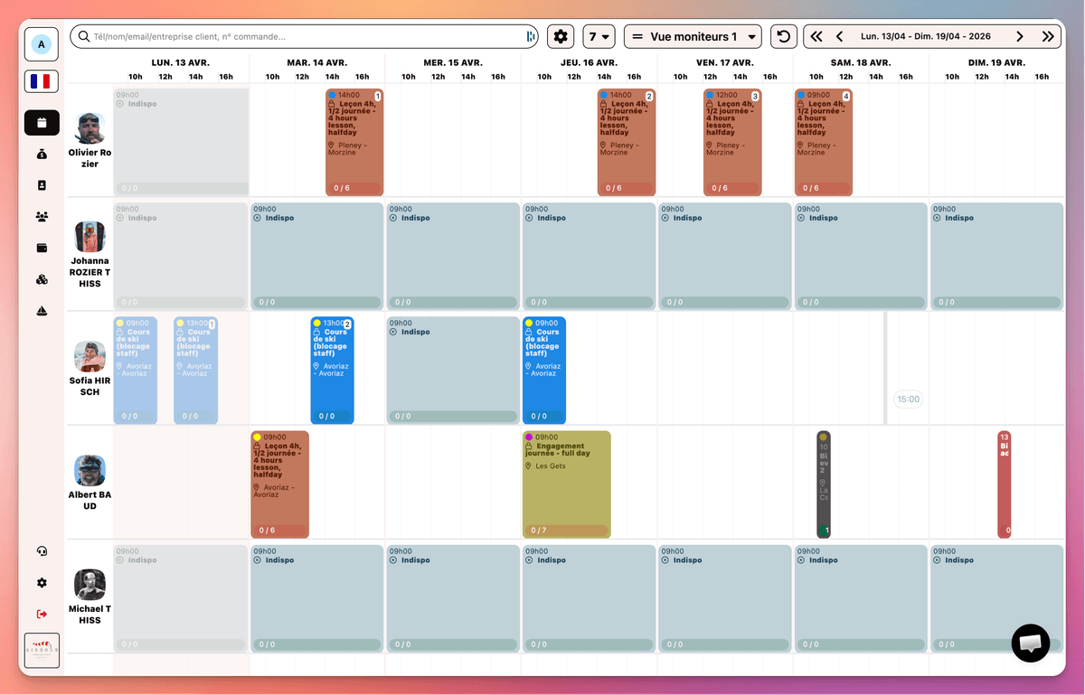 Planning moniteurs Izidoor