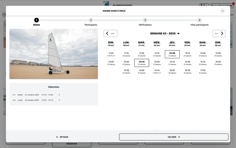 Sélection de créneaux pour un stage