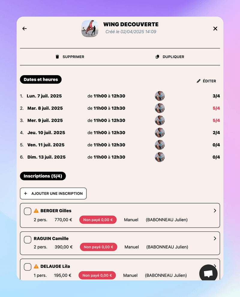 Rappels automatiques envoyés aux clients