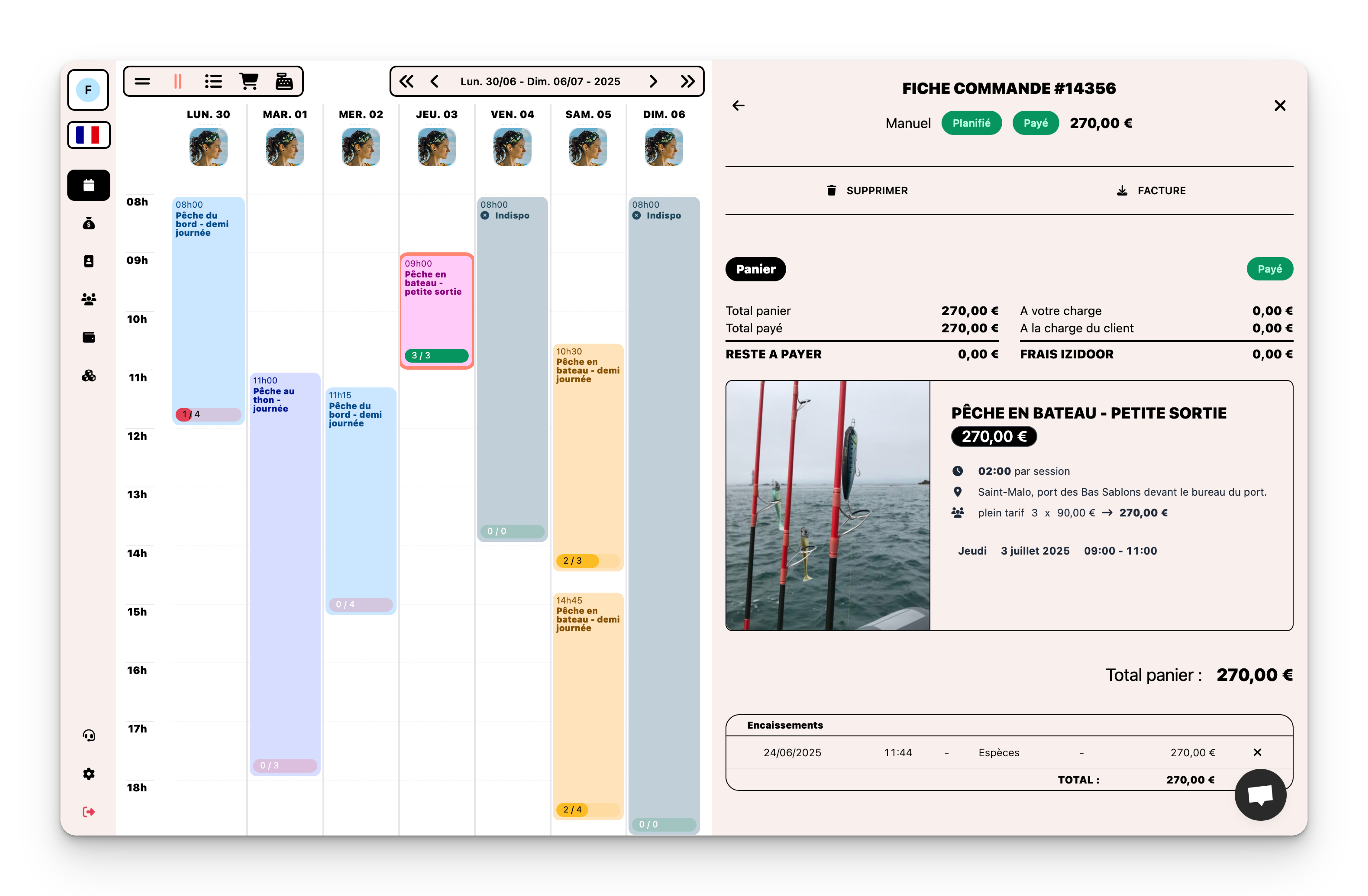 Détail commande et panier Izidoor