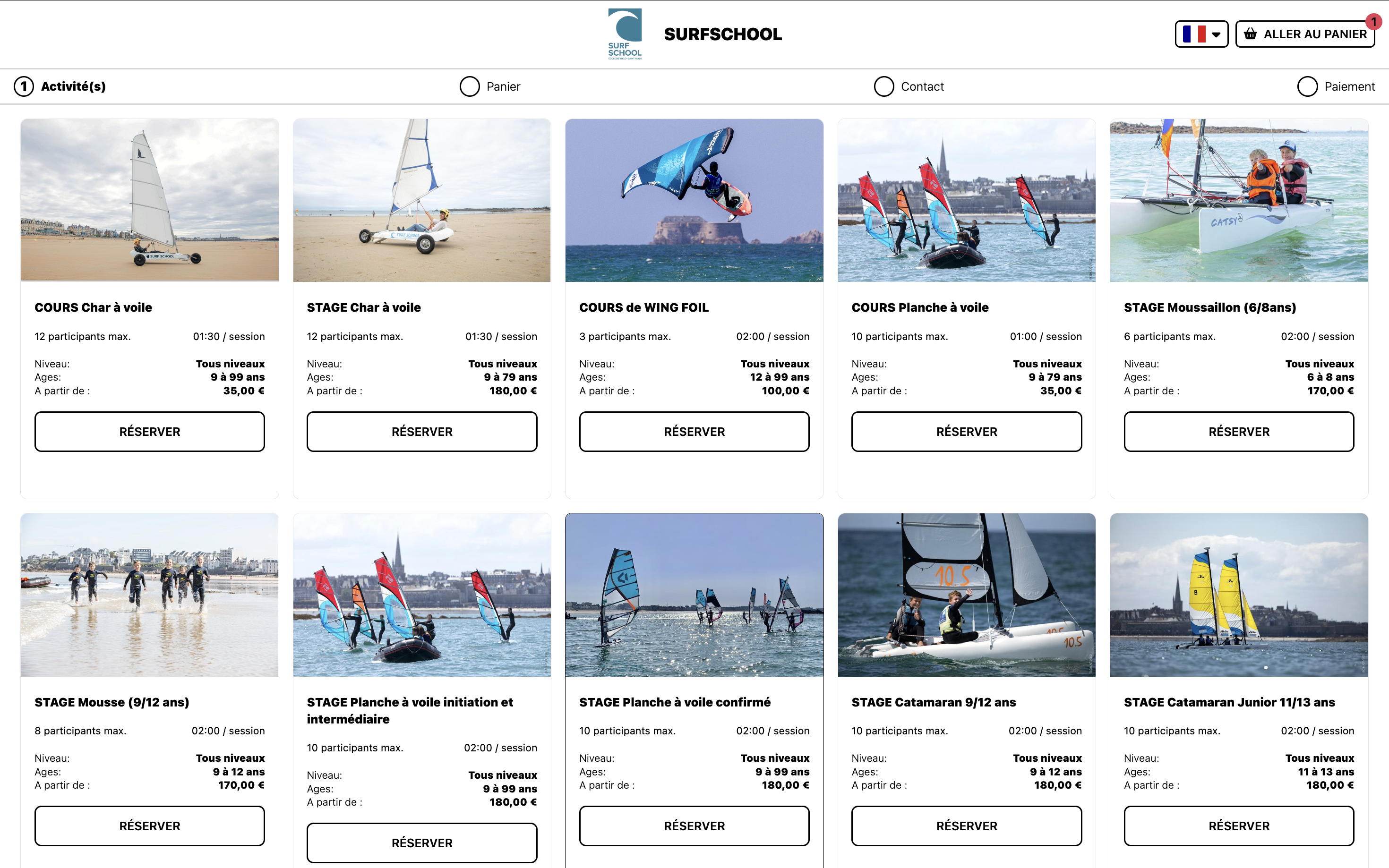 Liste des activités réservables Izidoor