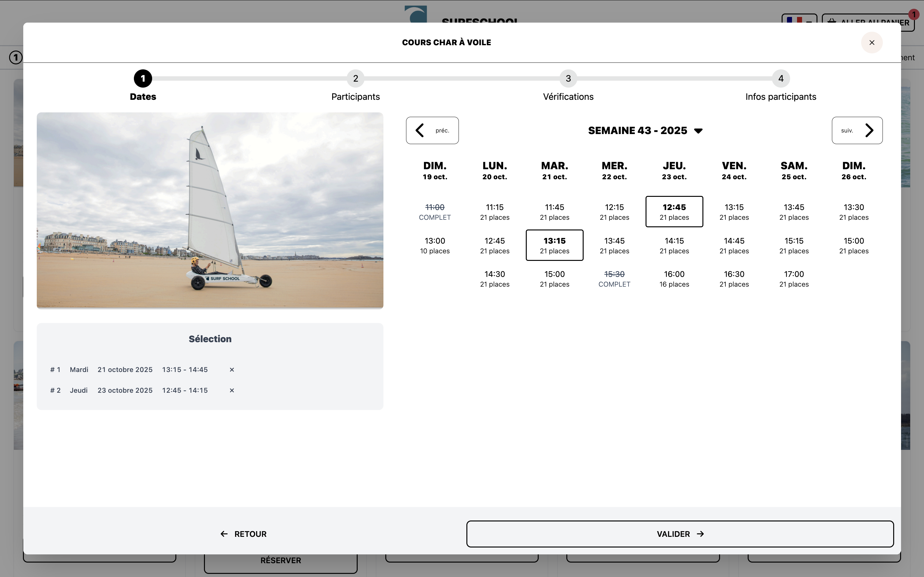 Sélection de créneau avec paiement